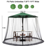 Black Patio Umbrella Mosquito Net, with Double Zipper Door, Polyester Mesh Screen,