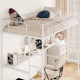 Twin Size Loft Bed with Desk, Multifunctional Metal Loft Bed Frame with Ladder and Full