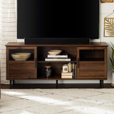 Modern Farmhouse Wood and Glass TV Stand with 2 Cabinet Doors for TV