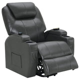 Benjara Sania Power Lift Recliner Chair, Gray Faux Leather, Cup Holders, Massage