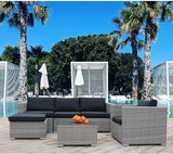 6pcs Patio Furniture Set PE Gray Rattan Wicker Sectional Outdoor Sofa