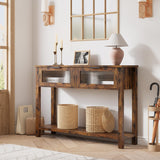 Entryway Table, Wood Sofa Table with 2 Glass Drawers, 2 Tier Console Table Storage