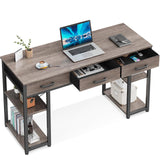 Office Small Computer Desk: Home Table with Fabric Drawers & Storage Shelves, Modern Writing Desk, Grey Oak, 48"x16"