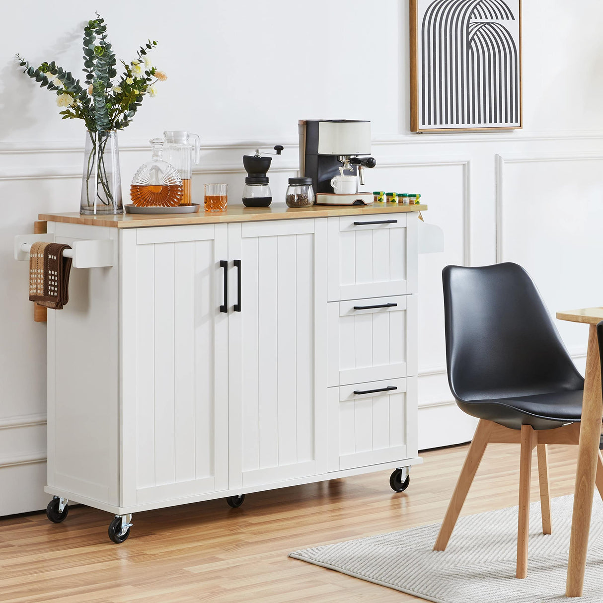 Kitchen Island with Drop-Leaf Breakfast Bar, 53" Width Kitchen Cart