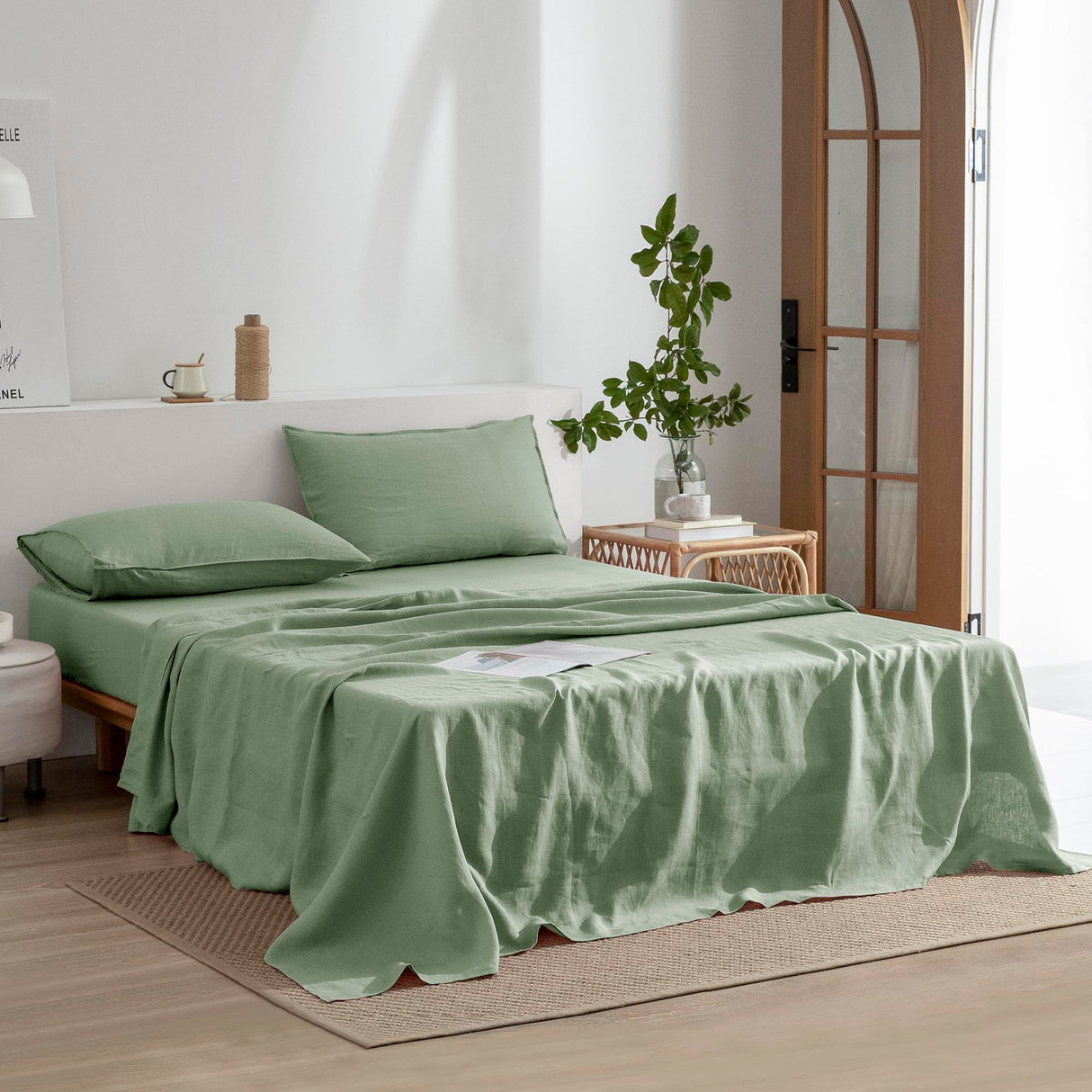 Linen Sheets Set King Size,100% French Stonewash Pure Linen Sheets Set,4Pieces