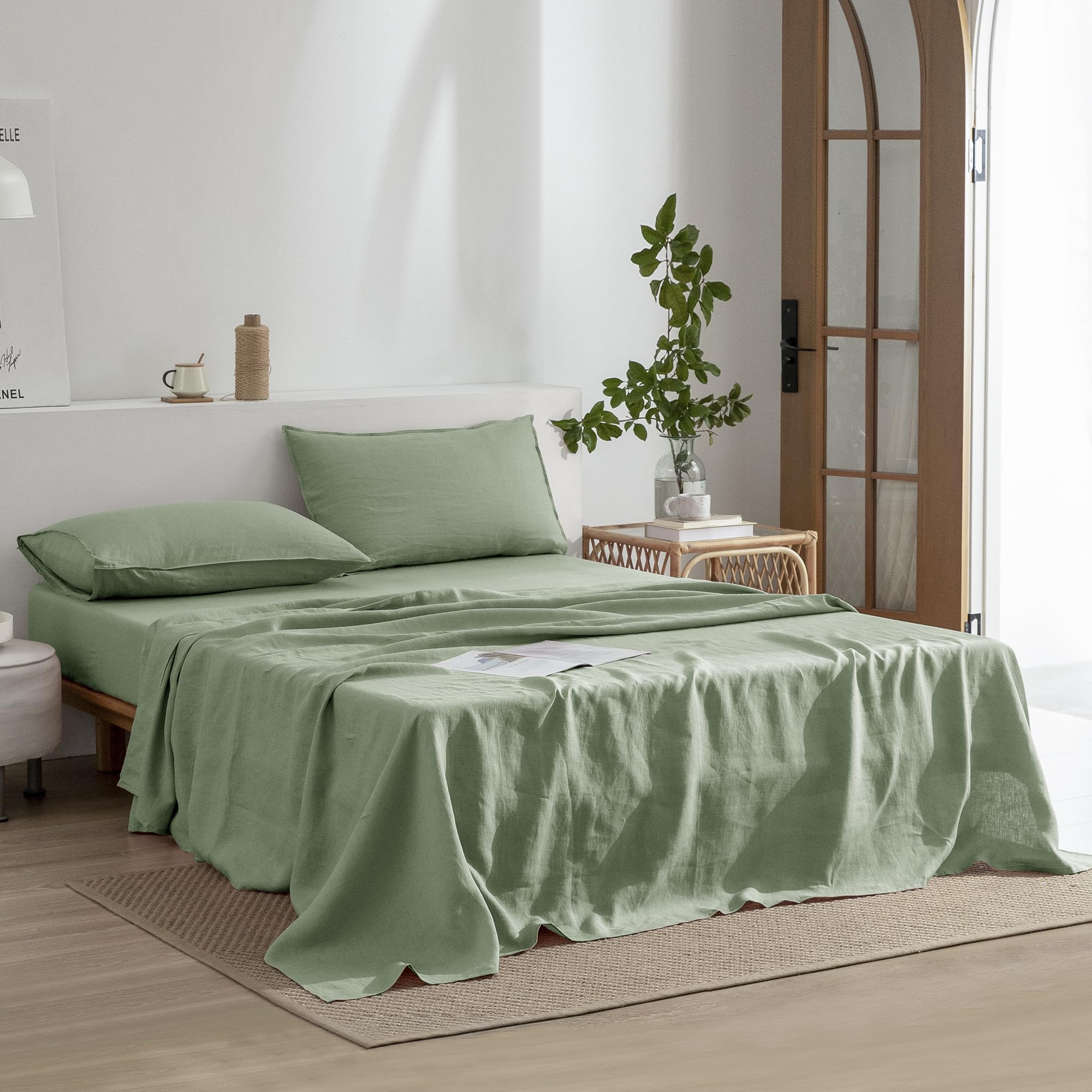 Linen Sheets Set King Size,100% French Stonewash Pure Linen Sheets Set,4Pieces