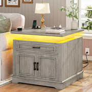 Farmhouse End Table with Charging Station, 24" Large Side Table