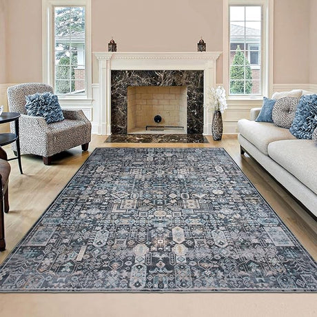 Camilla Boho Area Rug, 5'×7' Washable Oriental Accent Rug, Non-Slip Traditional Floral