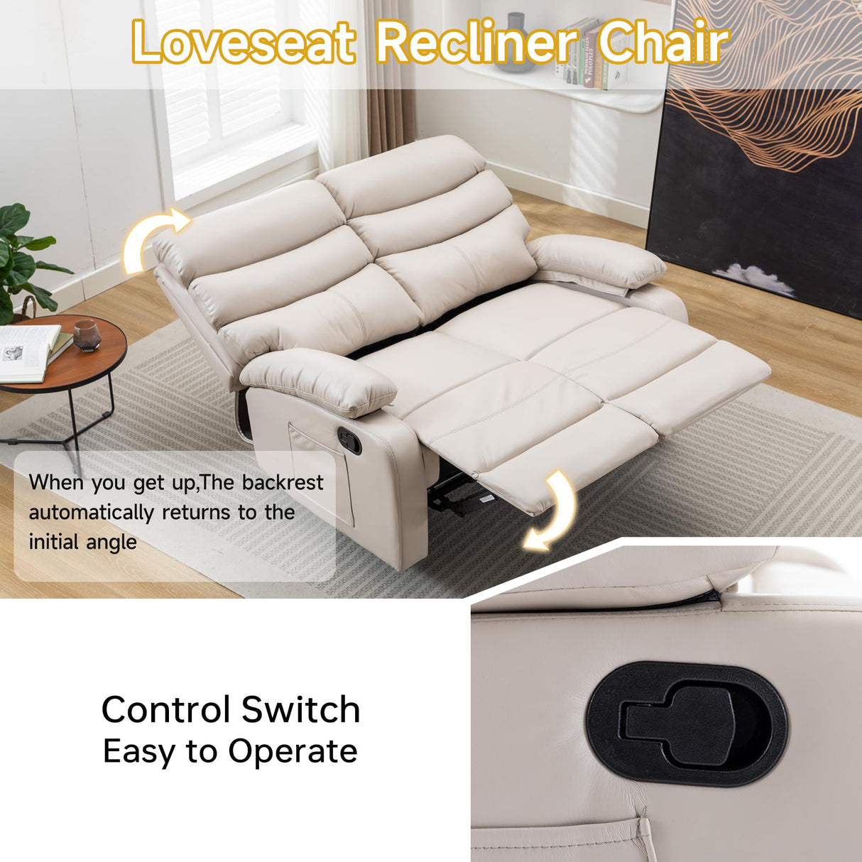 Loveseat Recliner Sofa, Small Sofa Couch, PU Leather Reclining Sofa 2