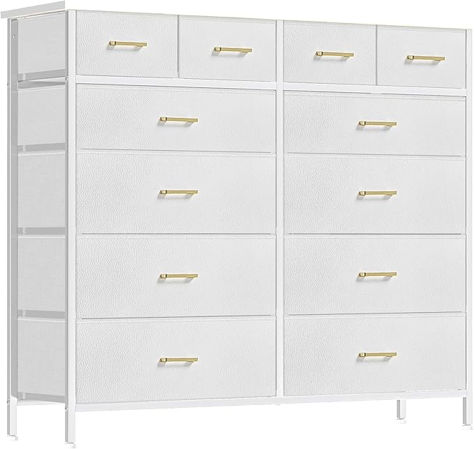 Compact 12 Drawers Dresser for Bedroom, Fabric Storage Tower, Chest of Drawers with Retro Wood Top for Closet, Nursery, Living Room