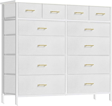 Compact 12 Drawers Dresser for Bedroom, Fabric Storage Tower, Chest of Drawers with Retro Wood Top for Closet, Nursery, Living Room