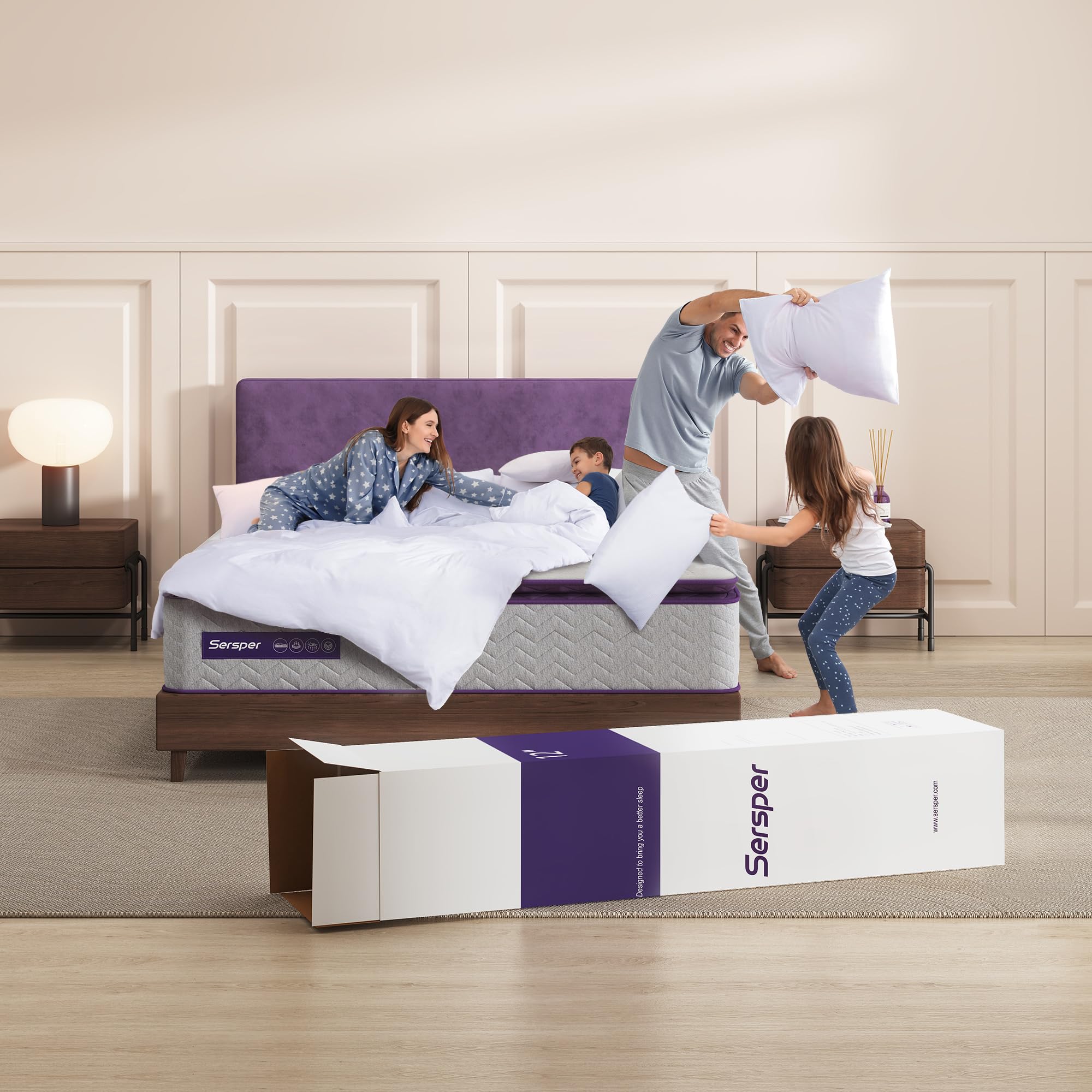 12 Inch Memory Foam Hybrid Pillow Top Queen Mattress - 5-Zone Pocket Innersprings Motion Isolation