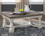 Havalance Farmhouse Rectangular Coffee Table, Gray & White with Weathered Finish