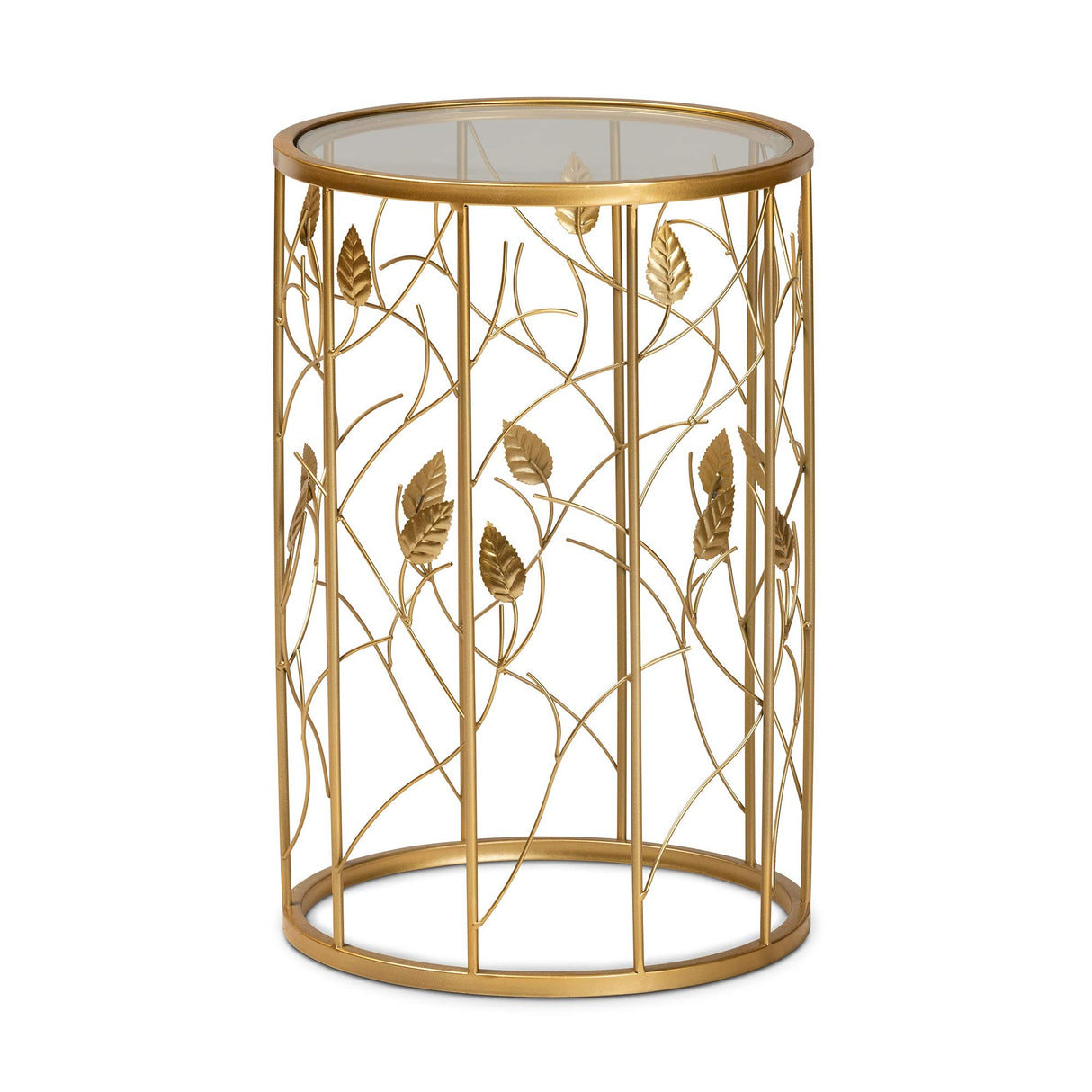 Baxton Studio Anaya Modern and Contemporary Glam Brushed Gold Finished Metal and Glass Leaf Accent End Table - Bircata