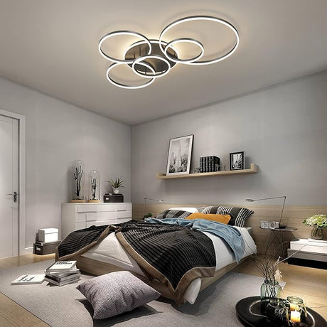 LED Ceiling Light 106W Dimmable LED Acrylic Ceiling Lamp with Remote Control 6 Rings