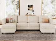 U Shape Couch with Storage Ottoman Corduroy Sectional Couch