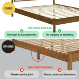 Queen Size Solid Wood Bed Frame with Upholstered Boucle Headboard