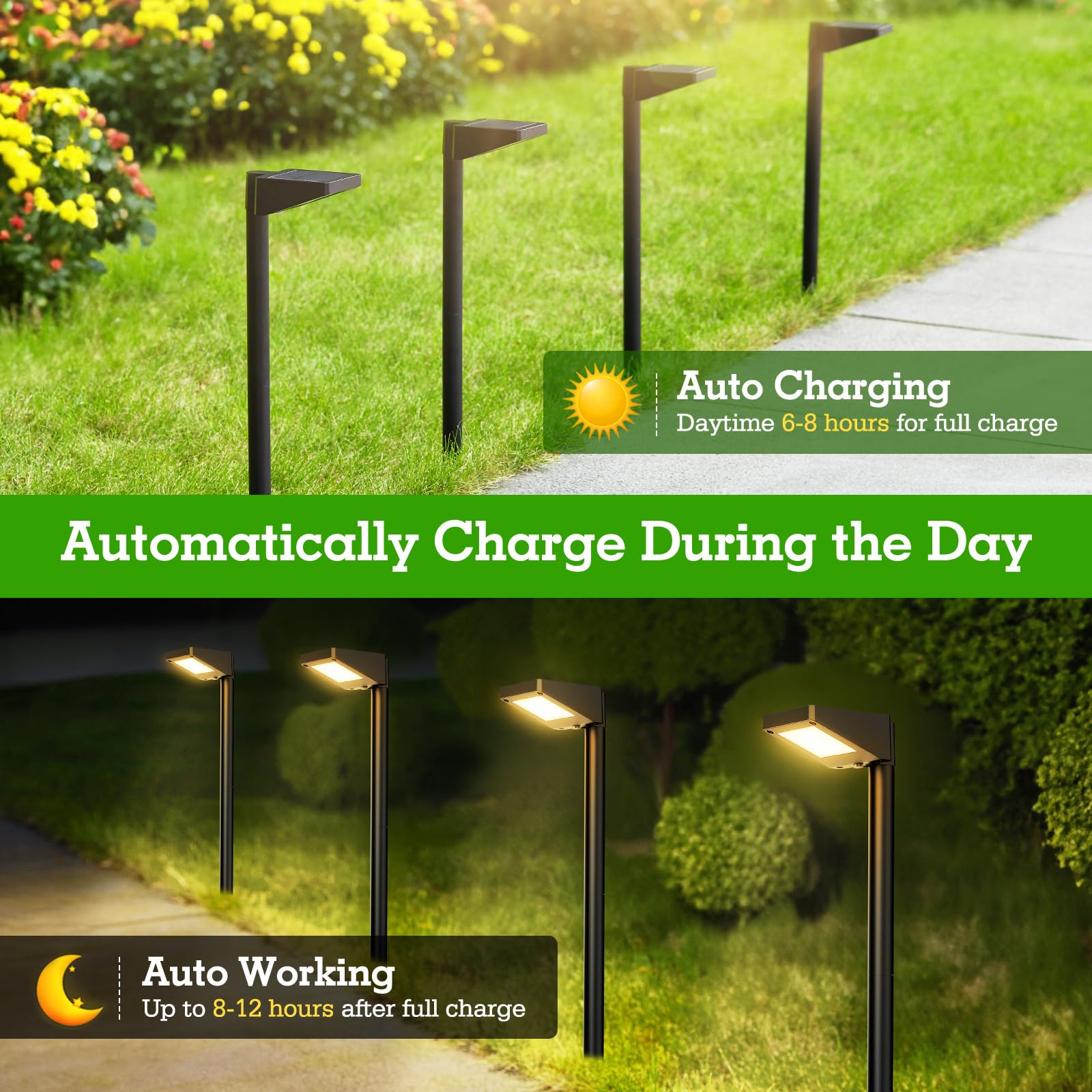 Solar Pathway Lights Outdoor, 8Pack 3500K Warm White Solar Powered Outdoor