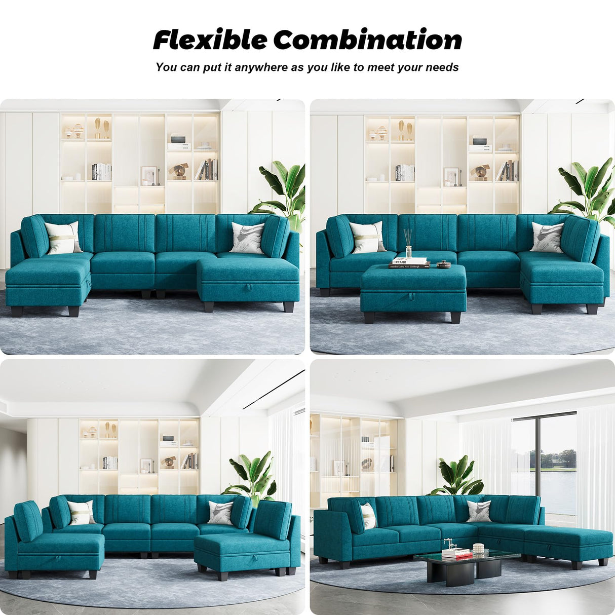 4 Seater Sectional Sofa with Reversible Chaise, L Shaped Sofa Sectional