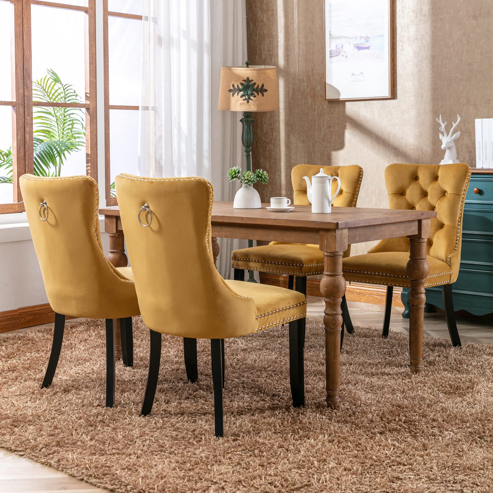 Velvet Dining Chairs Set of 2, Upholstered High-end Tufted Dining Room Chair