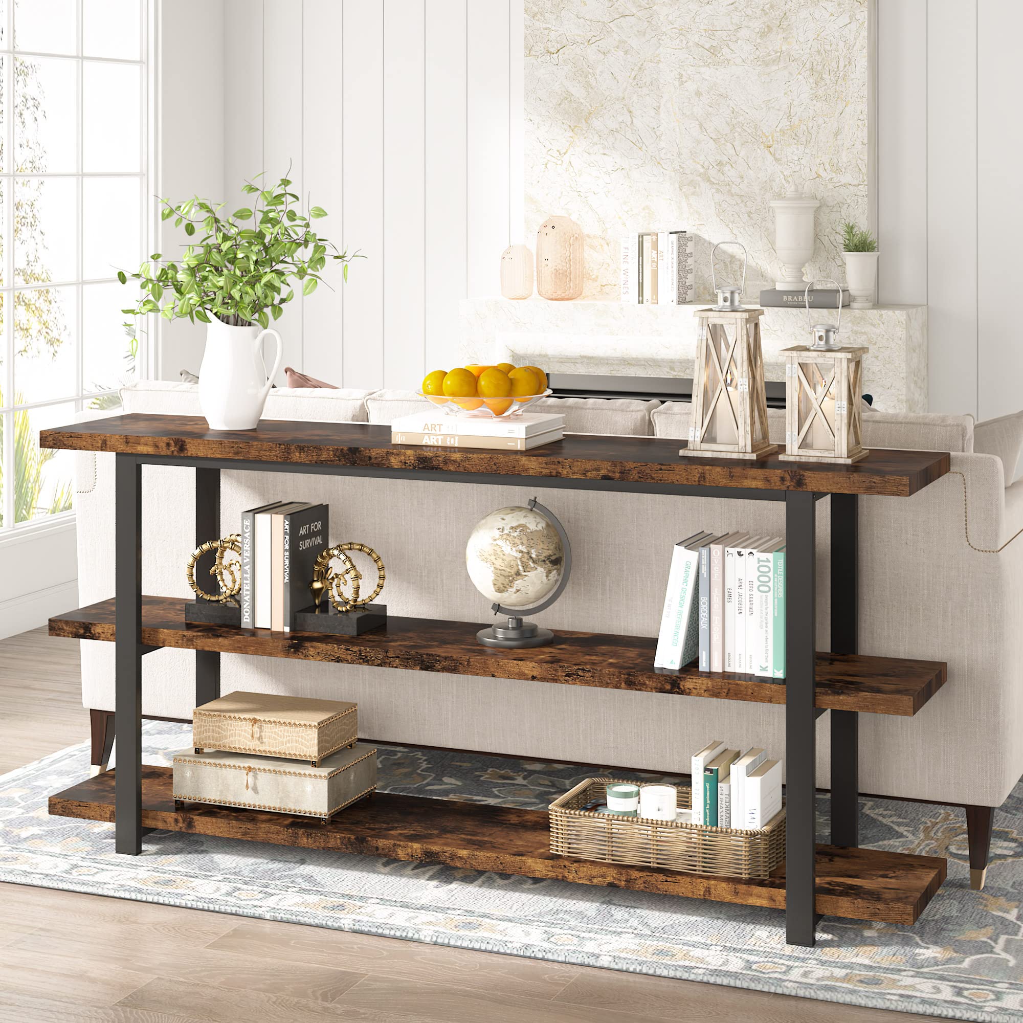 70.8 Inch Extra Long Console Table with 3-Tier Storage Shelves