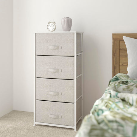 4-Drawer Storage Chest of Drawers, Modern Bedroom Dresser with 4 Easy Pull Fabric Drawers and Engineered Wood Top, Light Gray