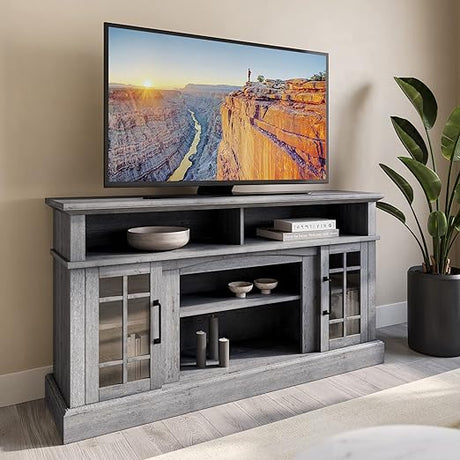 Traditional 58" Rustic TV Stand with 23" Electric Fireplace Heater