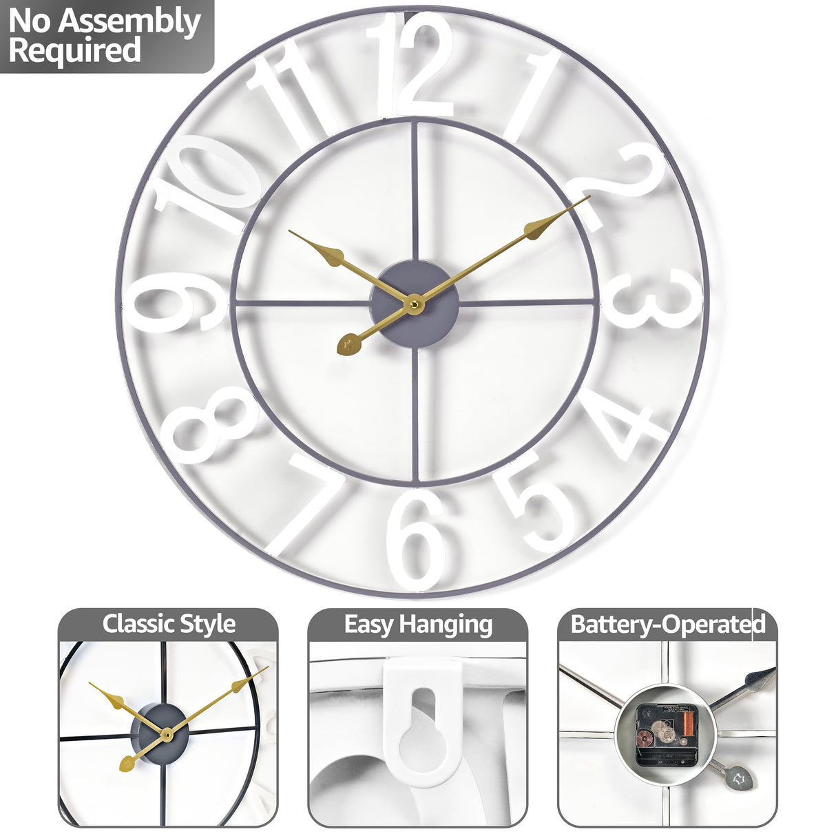 Large Wall Clock for Living Room Decor - Wall Clock for Kitchen - 24 inch (60 CM) Wall Clock Decorative