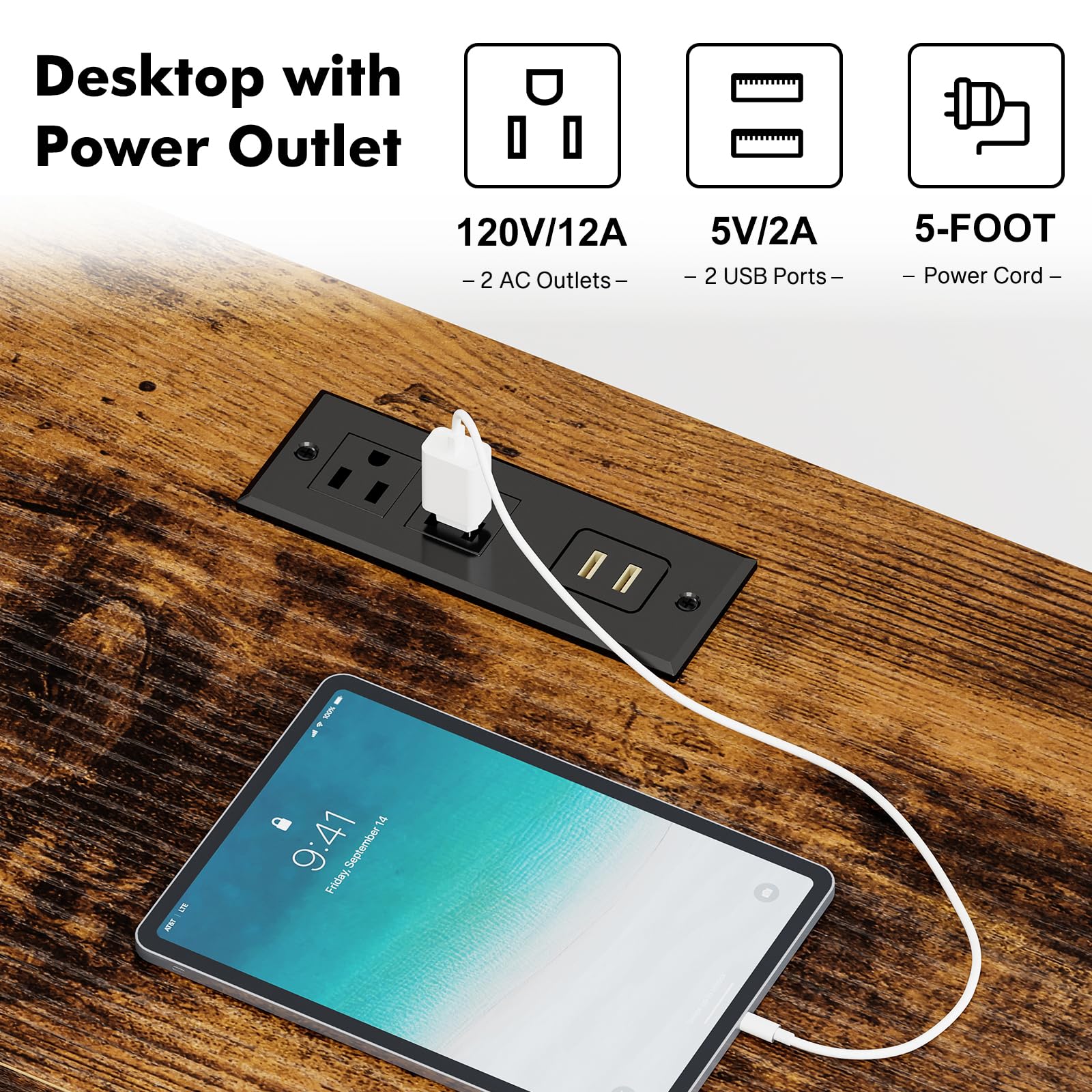 63" Rustic Brown TV Stand with Power Outlets and Storage