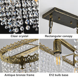 KAIQI 5 Lights Rectangle Oval K9 Crystal Chandelier Antique Bronze Pendant Light Fixture for Dining Room, Living Room, Pool Table Light, Kitchen Island Lighting，L31.5Inchs x W8.66Inchs x H11Inchs