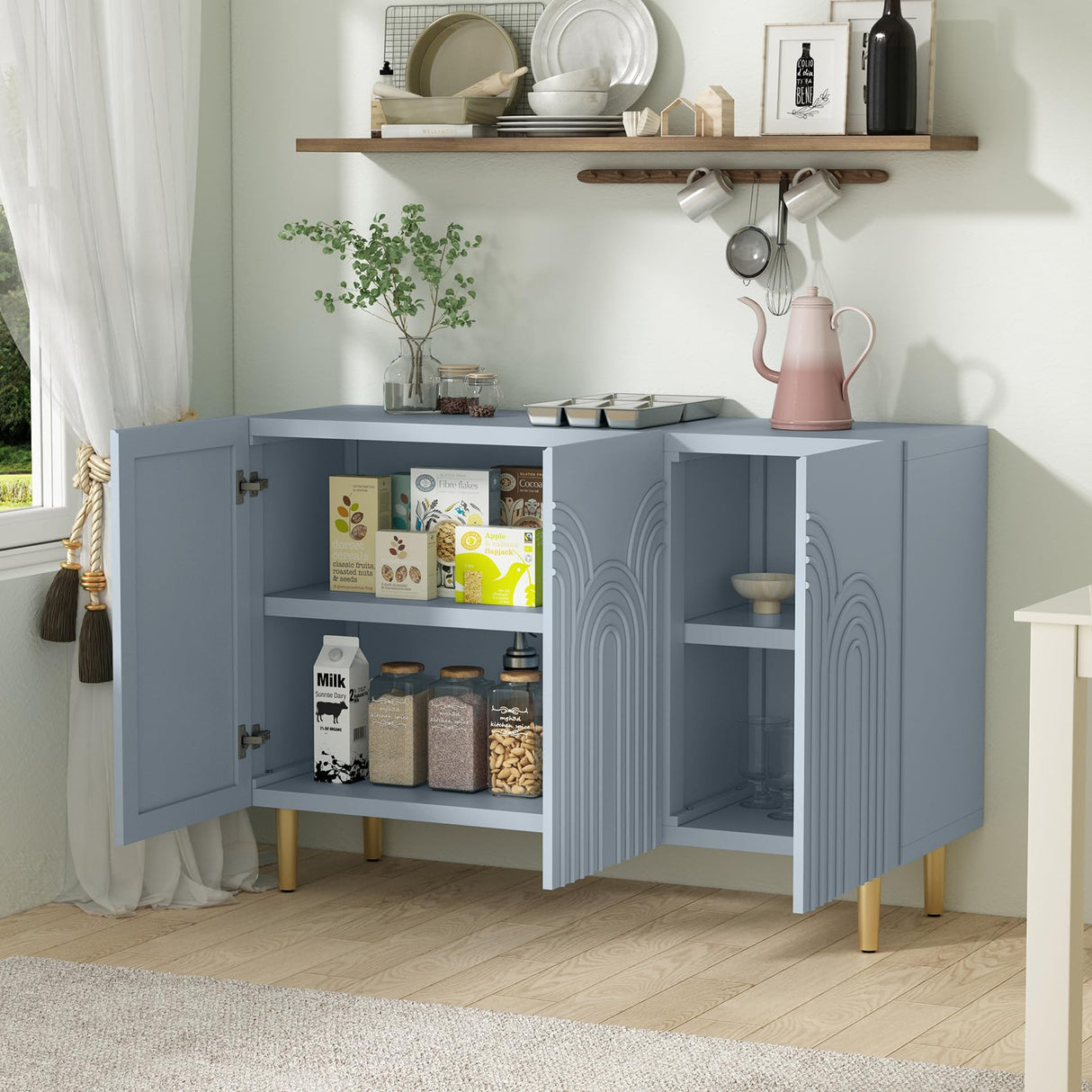 47" Sideboard Buffet Cabinet with Cloud Relief, Accent Cabinet with 3 Doors