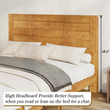 Queen Size Solid Wood Bed Frame with 48.6" High Headboard, Mid-Century Platform