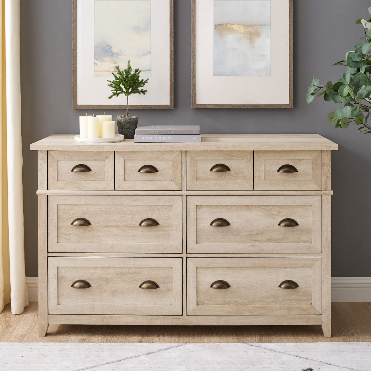 Modern Farmhouse 6-Drawer Framed Dresser with Half-Moon Handles