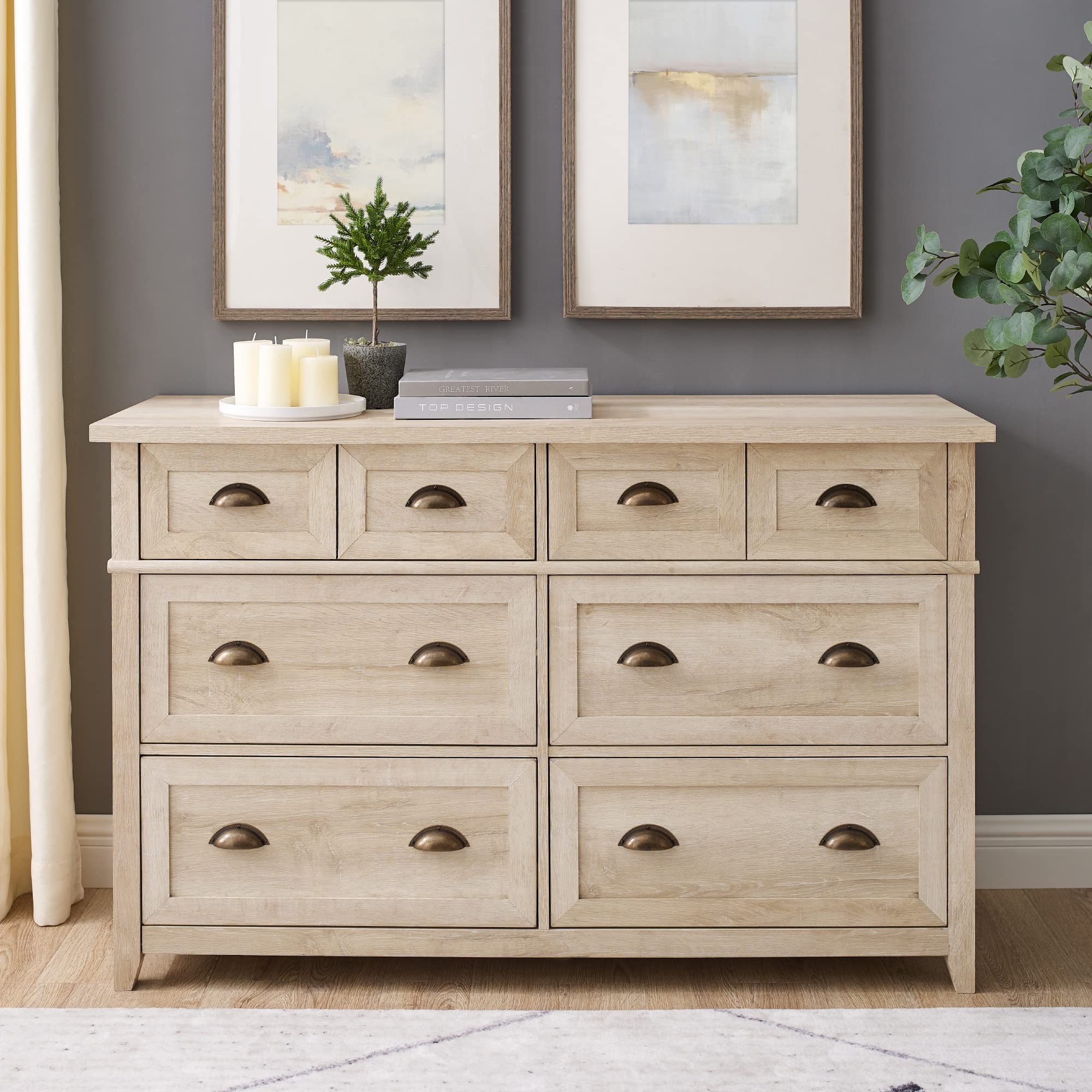 Modern Farmhouse 6-Drawer Framed Dresser with Half-Moon Handles