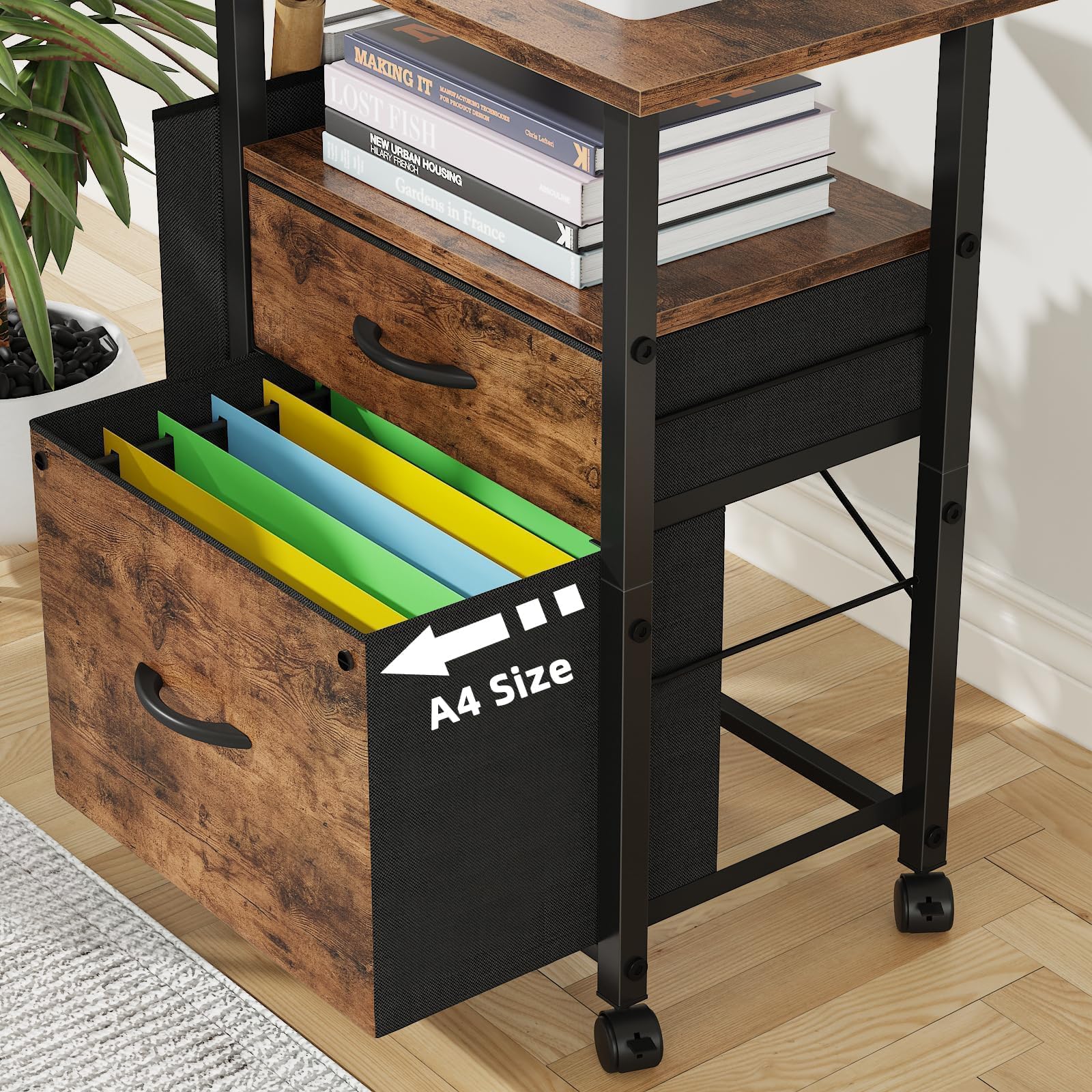 2 Drawer File Cabinet with 24'' Extended Tabletop, Mobile Filing Cabinet