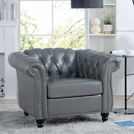 Chesterfield PU Leather Sofa, Upholstered PU Sofa with Tufted Back