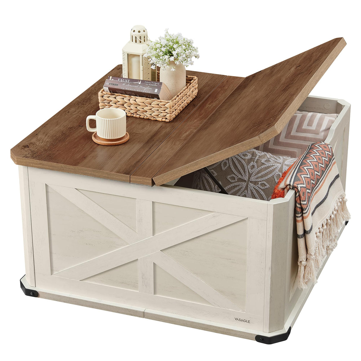 Farmhouse Coffee Table with Storage, Square Coffee Table