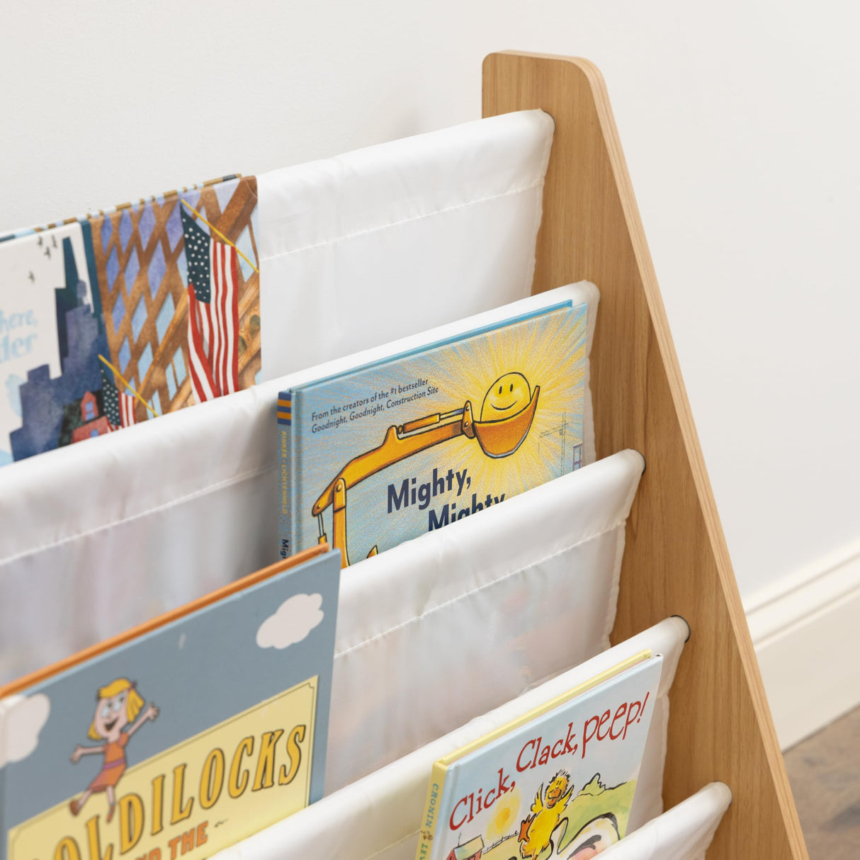 Natural/White Kids Book Rack Storage Bookshelf with Deep Sleeves, Universal