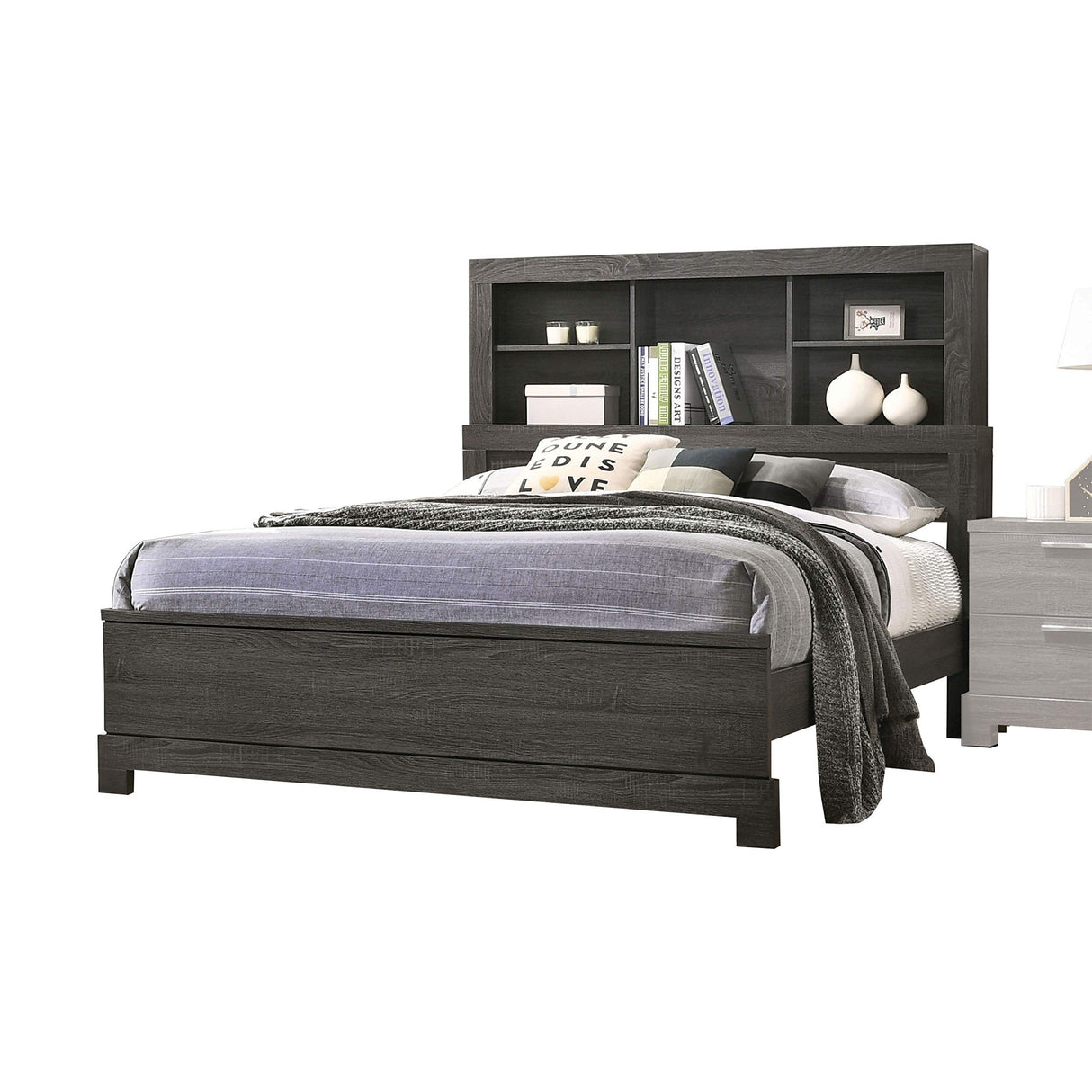 lantha Queen Bed w/Storage - - Gray Oak
