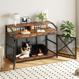 43.3" Dog Crate Furniture with LED Lights & Storage Shelves