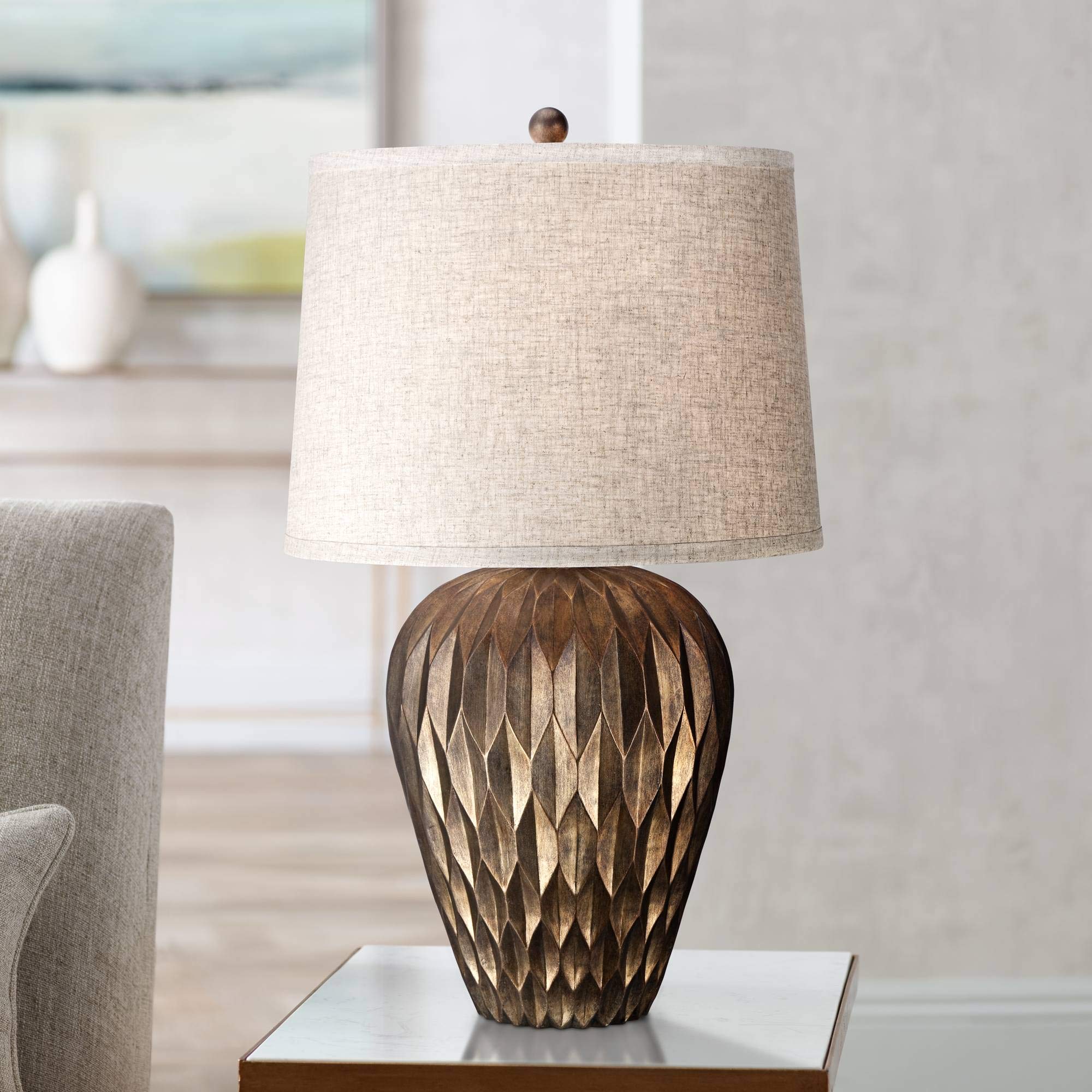 Buckhead Modern Table Lamp 28" Tall Bronze Geometric Textured Urn
