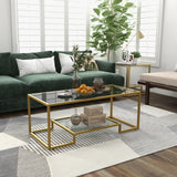 Glass Coffee Table, 45 Inch Gold Rectangular Modern Center Table