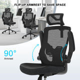 𝑯𝑶𝑴𝑬 𝑶𝑭𝑭𝑰𝑪𝑬 𝑪𝑯𝑨𝑰𝑹, Ergonomic Mesh Desk Chair, High Back Computer Chair- Adjustable Headrest with Flip-Up Arms, Lumbar Support, Swivel Executive Task Chair (Modern, Black)