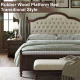 King Size Solid Wood Bed Frame, Transitional Platform Bed with 52.5" Upholstered Tufted