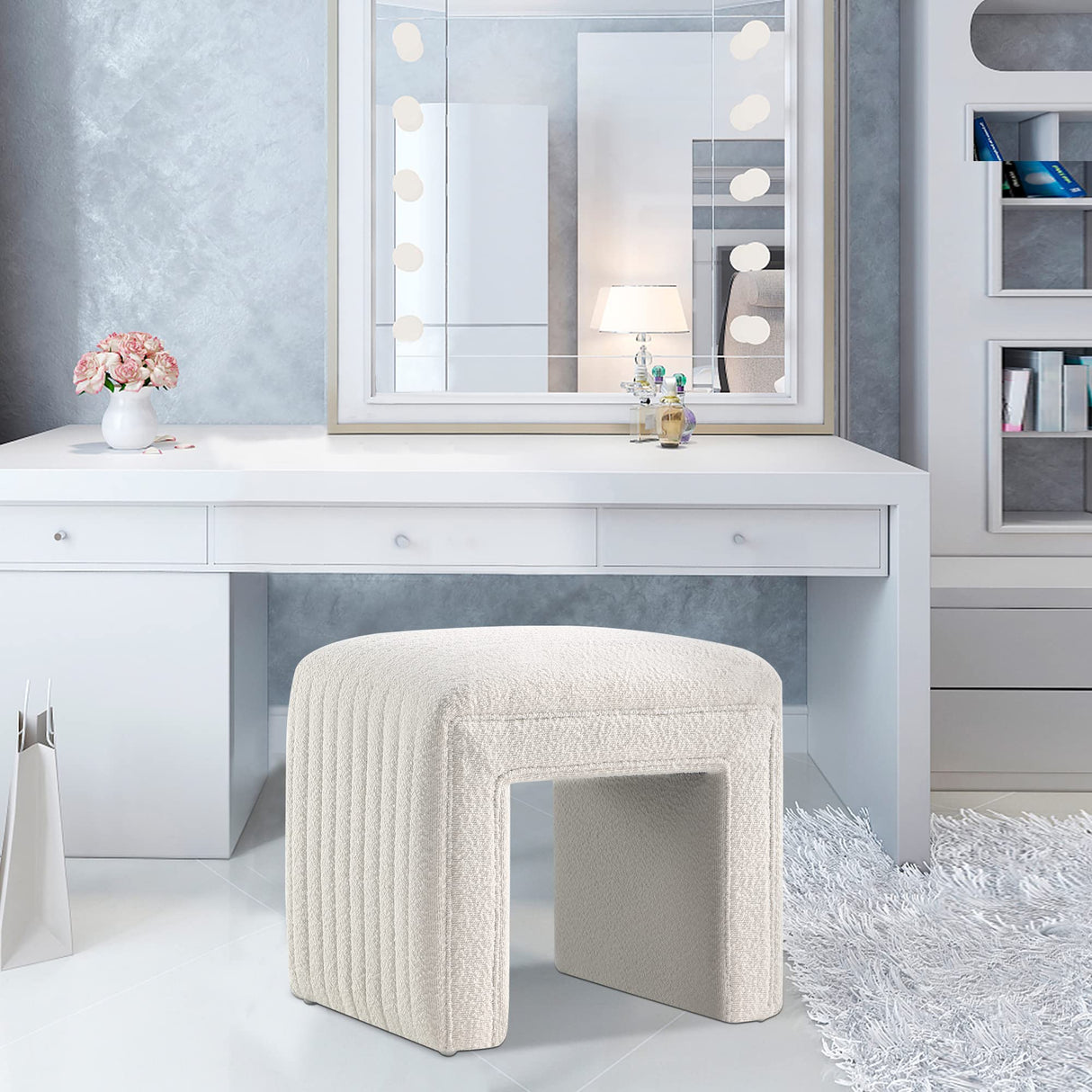 Vanity Stool Chair,Modern Boucle Ottoman Foot Stool