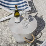 COSIEST Outdoor Shaped Side Table with Concrete Top & Hemp Rope Handles, 17'' Patio Accent Table for Garden - Bircata