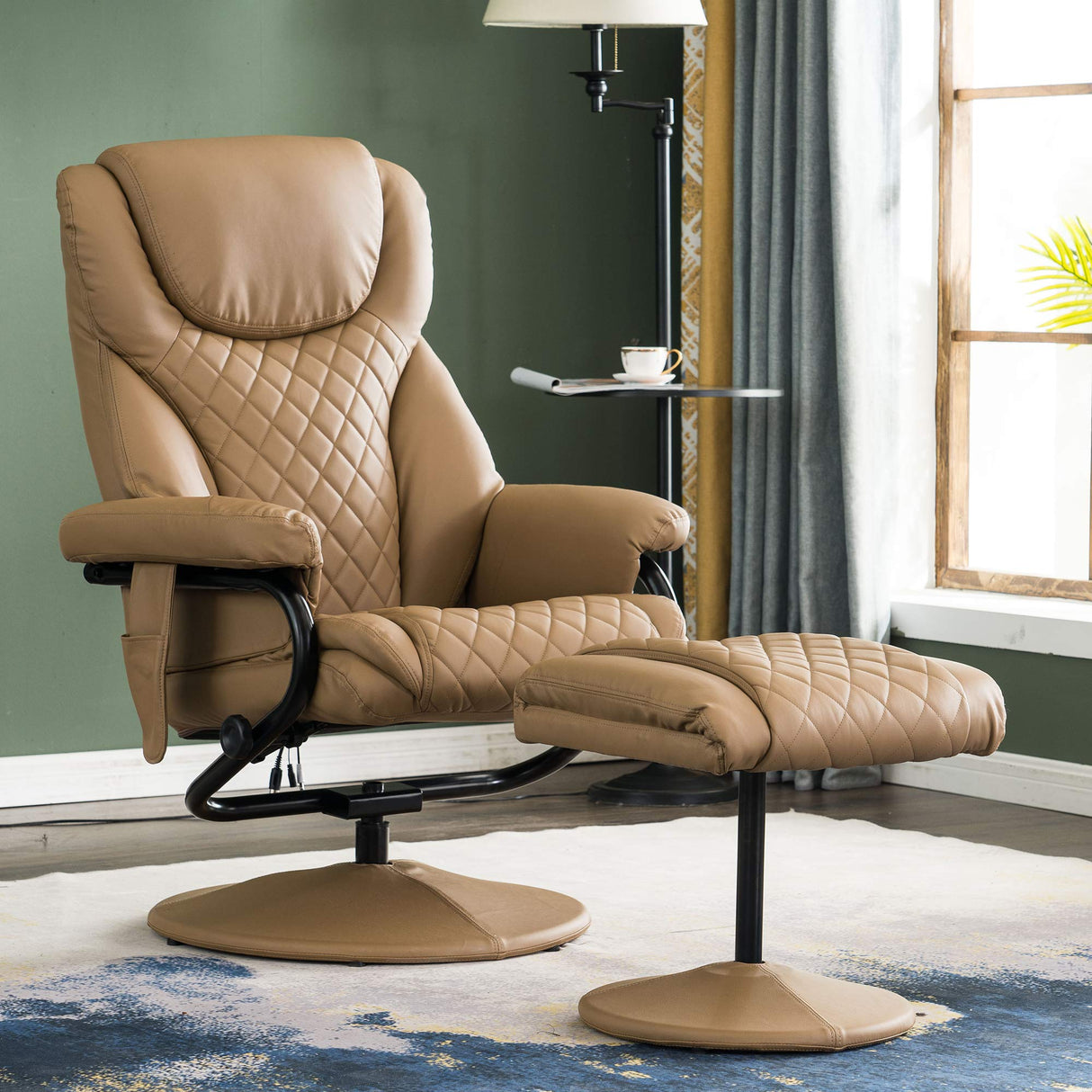 Recliner with Ottoman, Reclining Chair with Massage, 360 Swivel Living Room Chair Faux