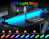 48 Inch Gaming Desk with USB Charging Ports and LED Lights