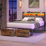 Queen Bed Frames, Metal Bed Frames with Charging Station, LED Lights Bed Frames