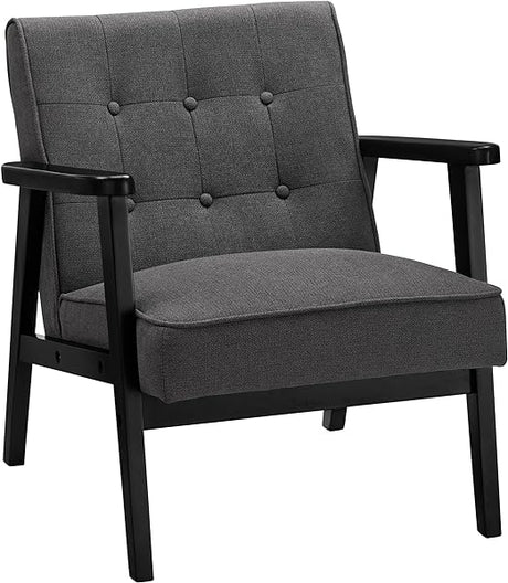 Leisure Chair with Solid Wood Armrest and Feet, Mid-Century Modern Accent Sofa